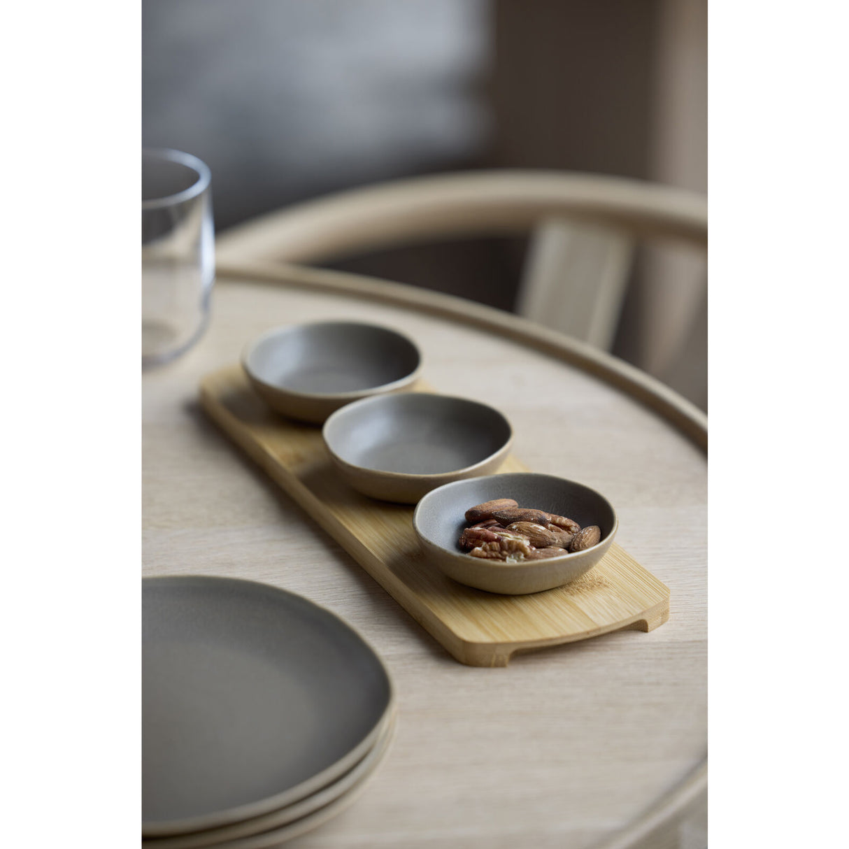 Bamboo tray with 3 bowls Shoku 32 x 10 cm Warm Brown