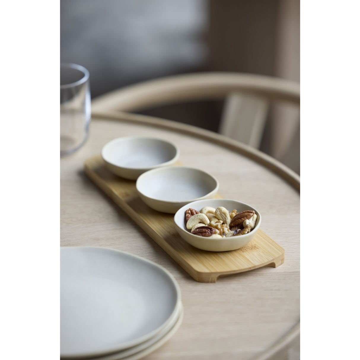 Bamboo tray with 3 bowls Shoku 32 x 10 cm Soft Beige