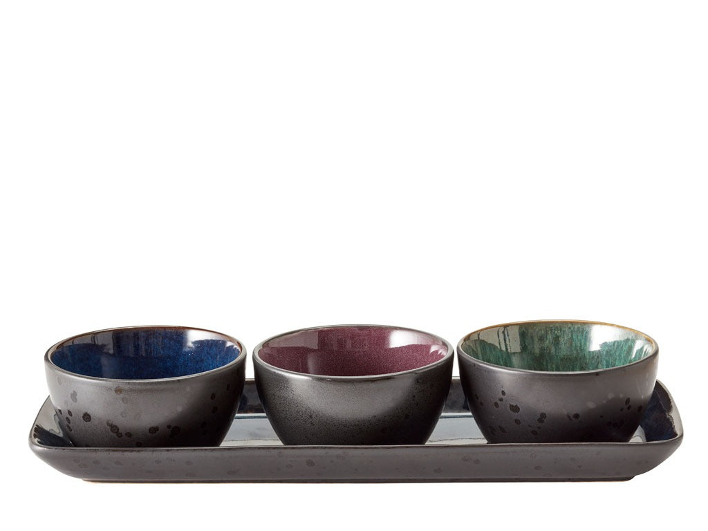 Tapas set 4 parts Black/Multicolour Stoneware