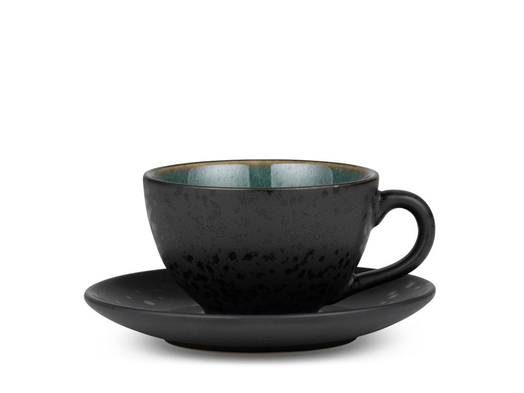 Cup w saucer 24cl black/green