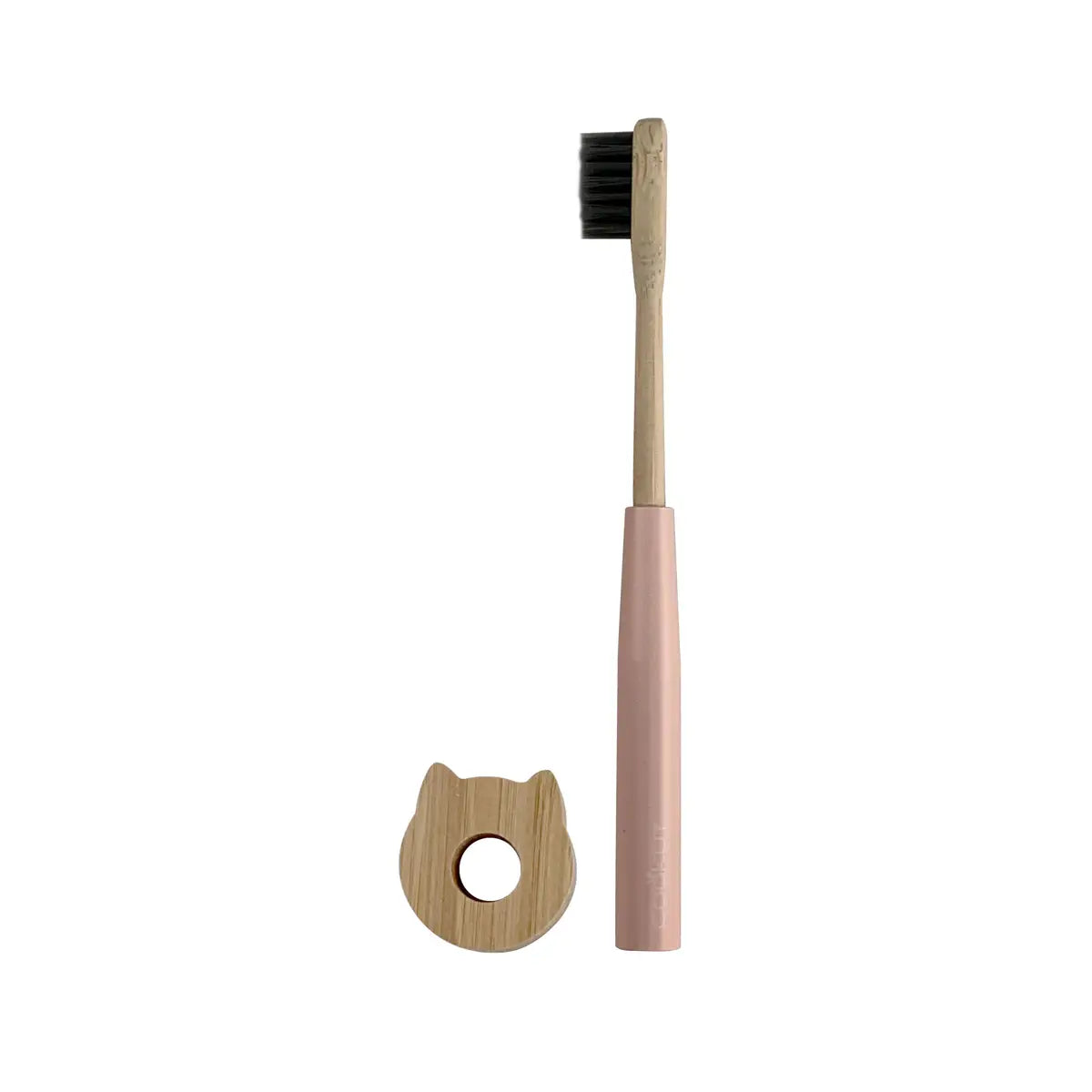 children toothbrush + wooden holder - pink