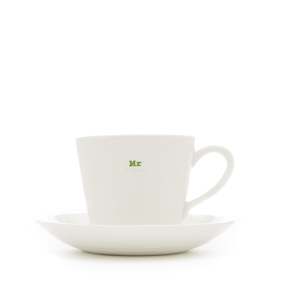 Espresso Cup & Sets - 100ml - Cup & Saucer Pair - Mr (Green) & Mrs (Blue)