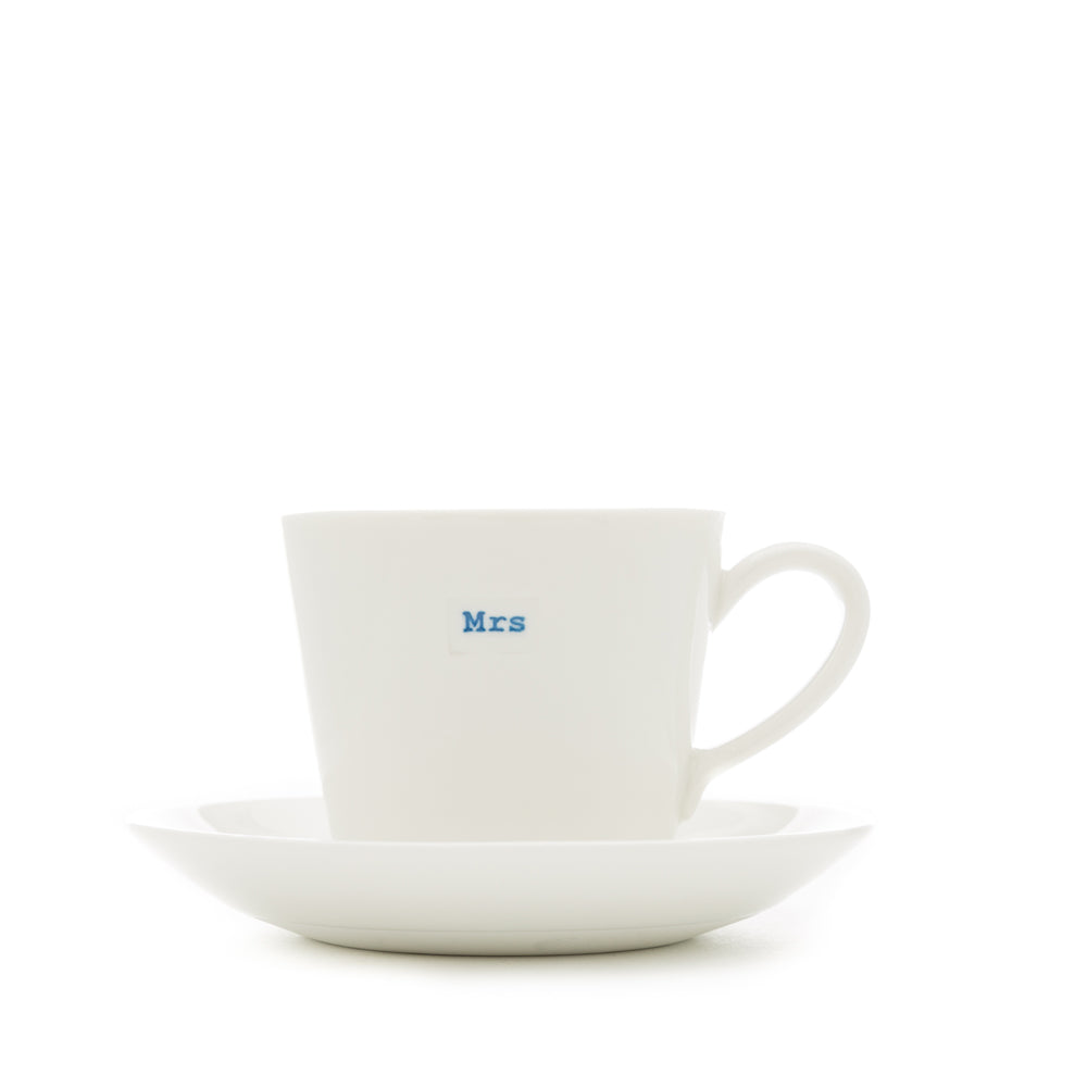 Espresso Cup & Sets - 100ml - Cup & Saucer Pair - Mr (Green) & Mrs (Blue)