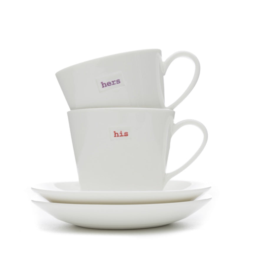 Espresso Cup & Sets - 100ml - Cup & Saucer Pair - His (Red) & Hers (Lilac)