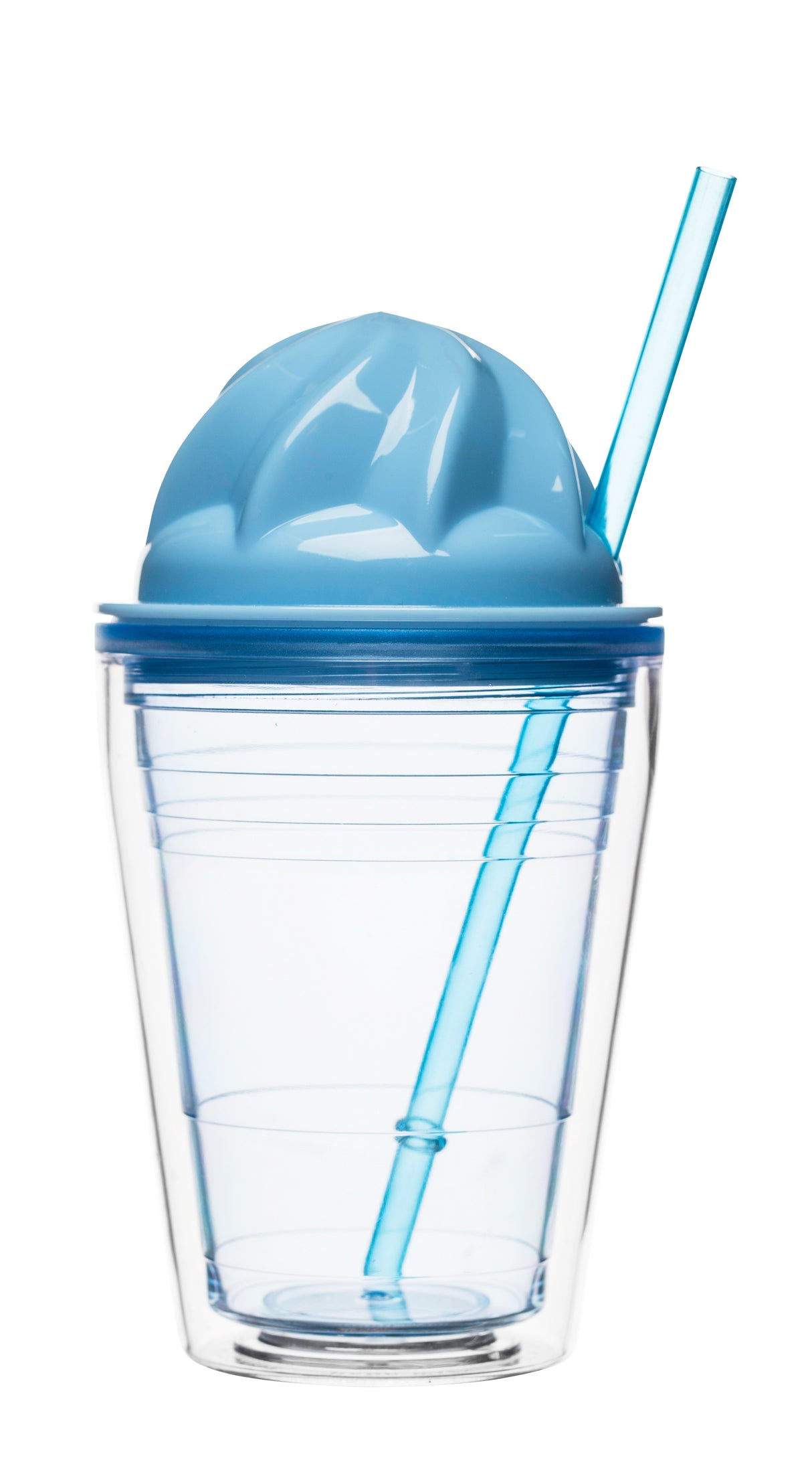 Sweet milkshake with straw blue