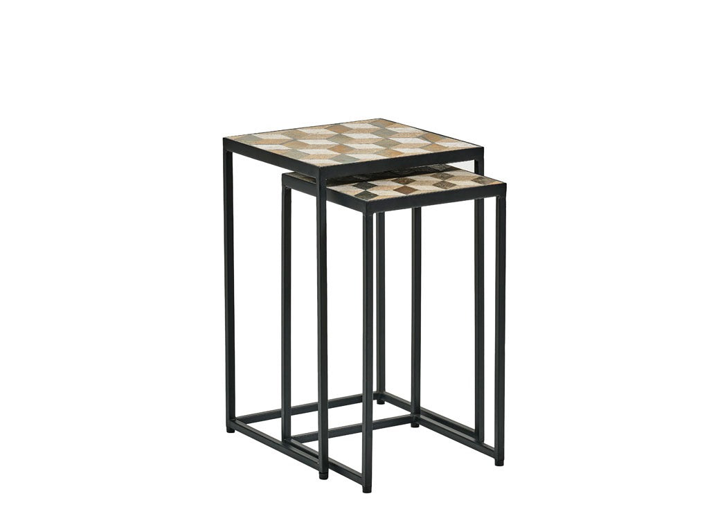 Side table w.stone insert Karv 2 pcs Black Iron