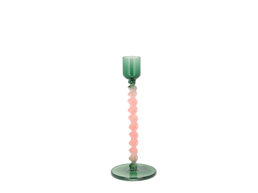 Glass candlestick Vivid 7.4 x 16.3 cm Green/Rose