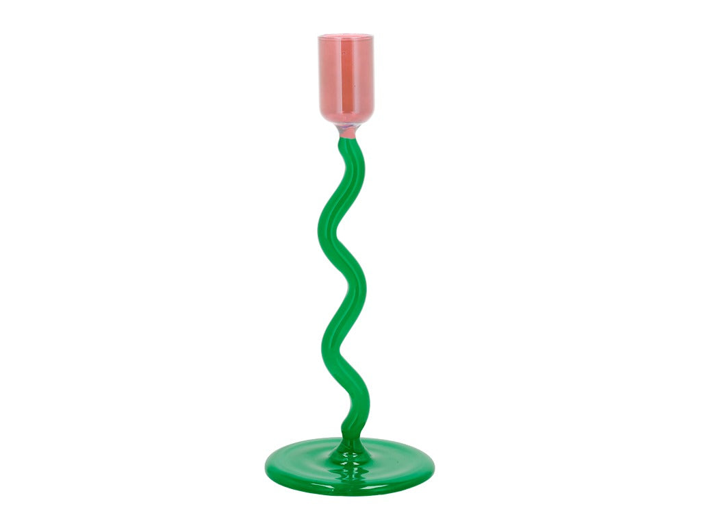 Glass candlestick Vivid 8.5 x 19.6 cm Green/Rose