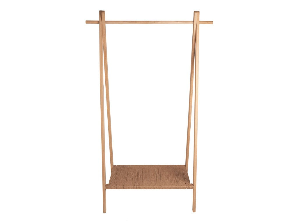 Clothes rack Ebern 92x39x153 cm White washed Solid oak/jute