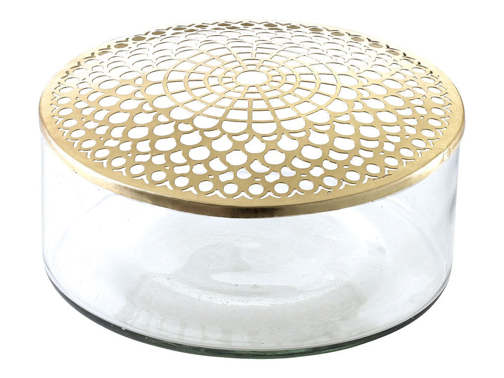 Vase Elva D20.5x10cm glass w brasslid