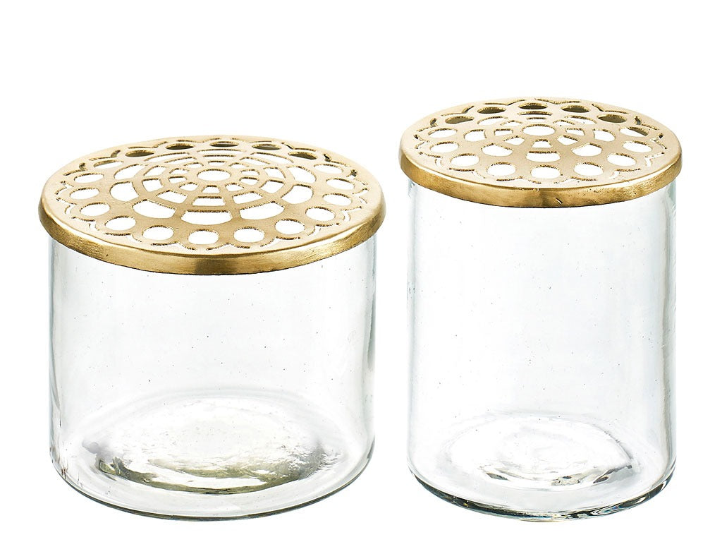 Vase set of 2 Elva Glass w brass lids