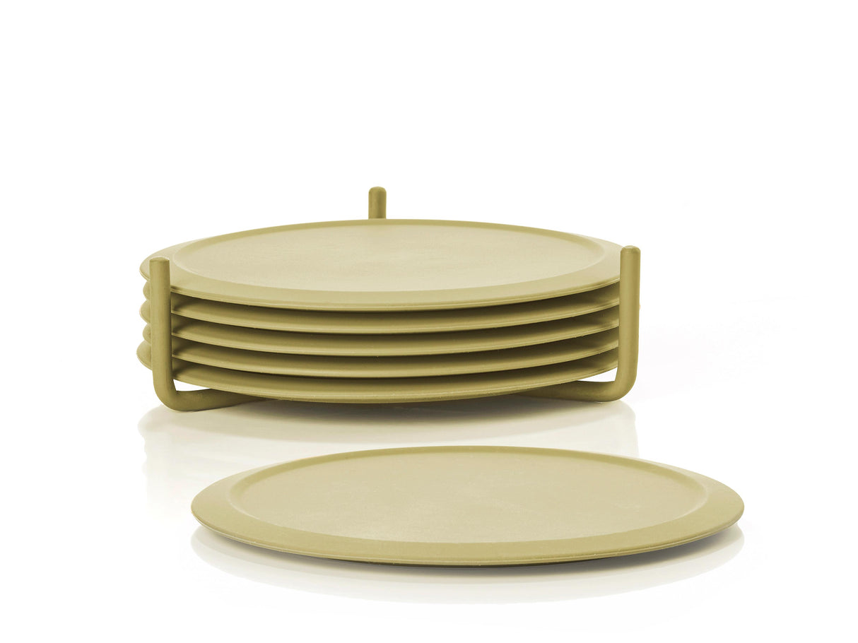 Coasters w holder Singles Leek Green