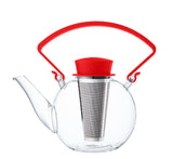 Glass teapot with clip handle & stainless steel filter - Red