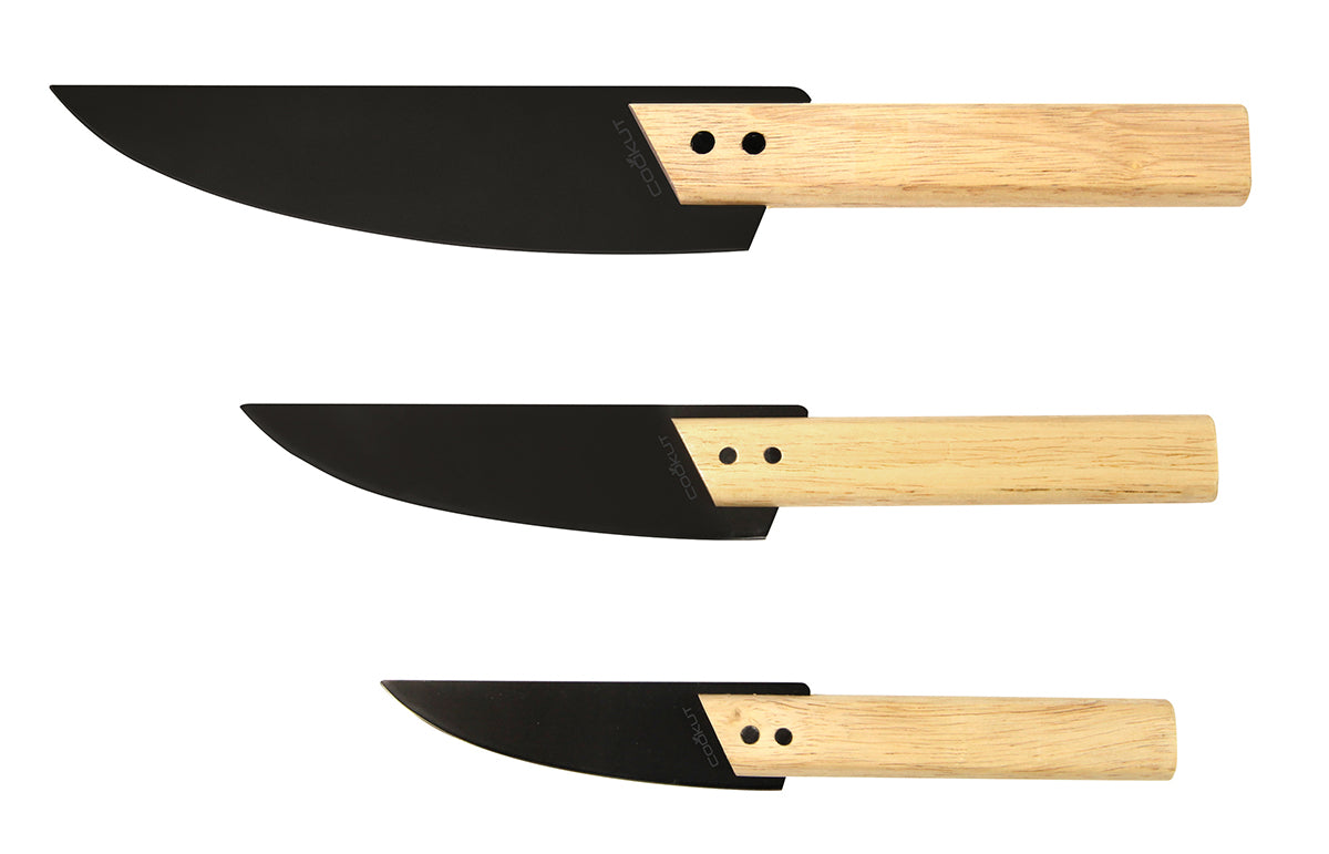 Eve - Set of 3 steel knives with mapple wood handle 8  13  18 cm
