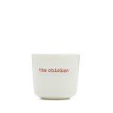 Egg Cup Set Of 4 - What Came (Green) First (Blue) The Chicken (Red) Or The Egg (Orange)
