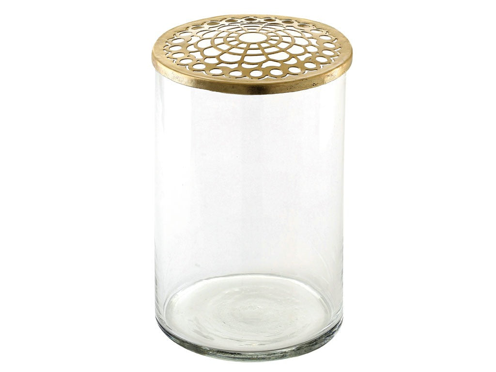 Vase Elva D10x15.5cm glass w brasslid